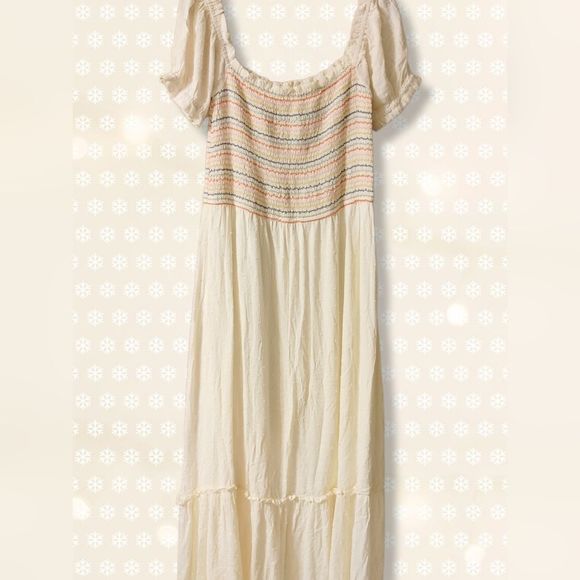 Three Bird Nest Dresses & Skirts - NWOT Capped Sleeve Ruched Bodice Cream-Colored Maxi Dress L